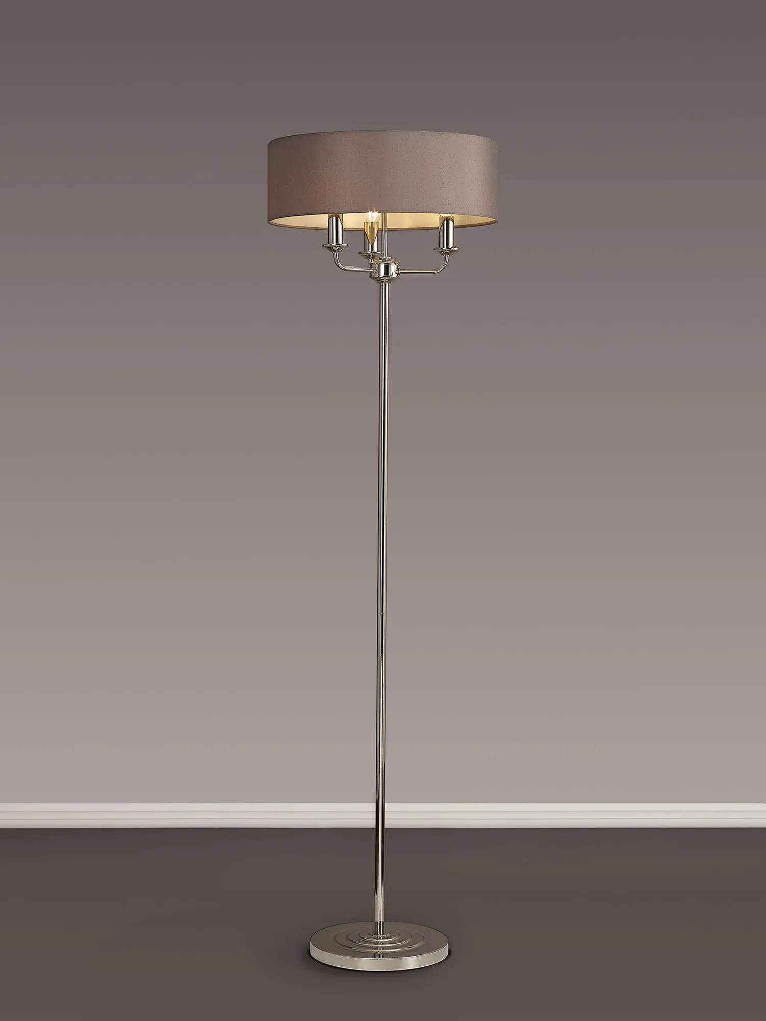 Banyan 45cm 3 Light Floor Lamp Polished Nickel, Grey DK0882  Deco Banyan PN GR